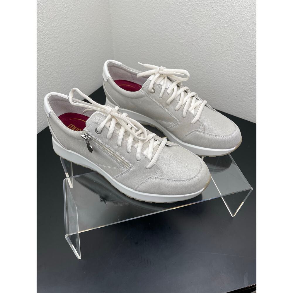 Munro Sutton Women Silver Leather Comfort Sneakers Side Zip Lace Up Shoes 11M